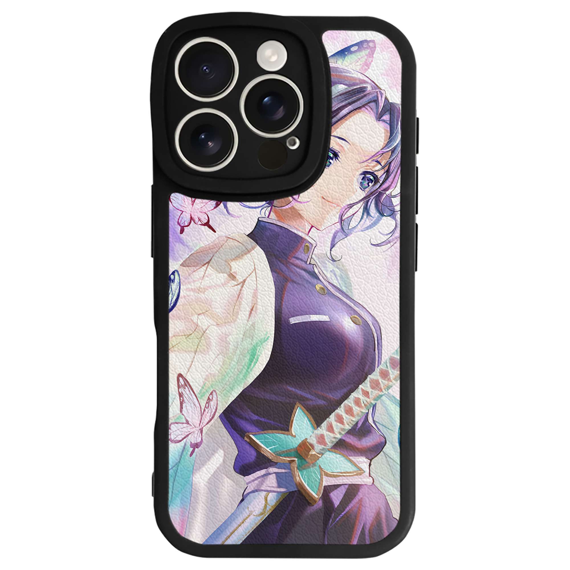 （画像用） 鬼滅の刃（きめつのやいば）蟲柱-胡蝶 しのぶ／こちょう しのぶ Kochou Shinobu 【iPhone 16シリーズ対応】シリコンスマホケース（レザー調） 材質：シリコン